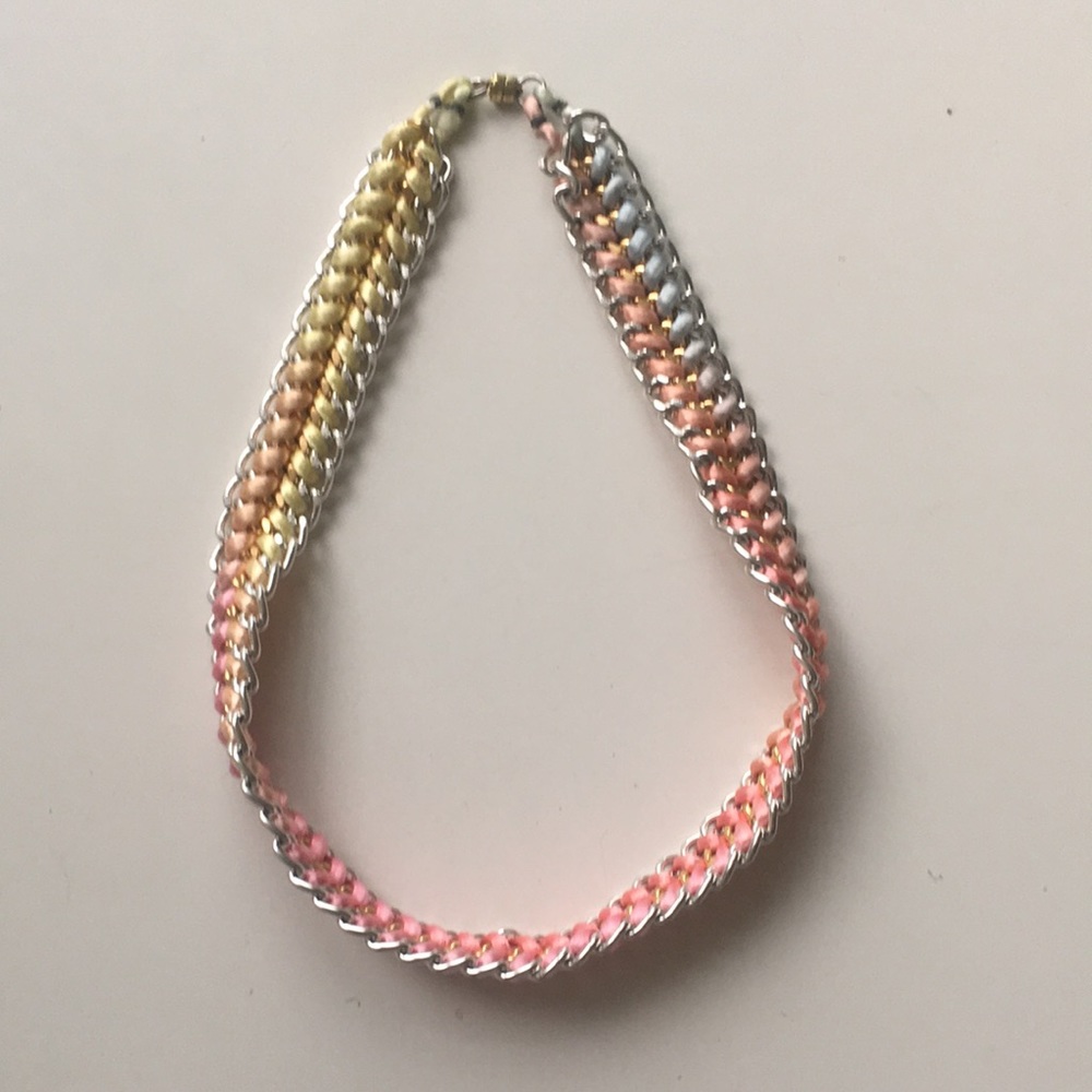 Handmade woven chain pastel rainbow necklace